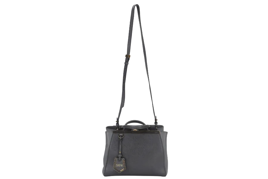 FENDI 2JOURS PETITE (8BH253-D7E-158-0501) GRAY CANVAS LEATHER GOLD HARDWARE NO DUST COVER AND NO BOX