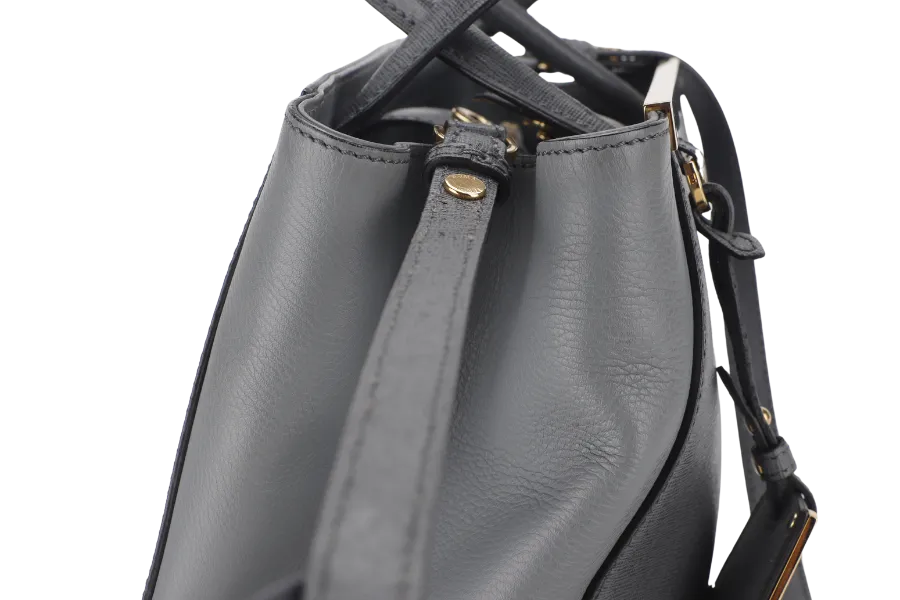 FENDI 2JOURS PETITE (8BH253-D7E-158-0501) GRAY CANVAS LEATHER GOLD HARDWARE NO DUST COVER AND NO BOX