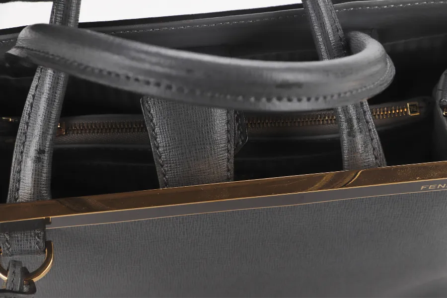 FENDI 2JOURS PETITE (8BH253-D7E-158-0501) GRAY CANVAS LEATHER GOLD HARDWARE NO DUST COVER AND NO BOX