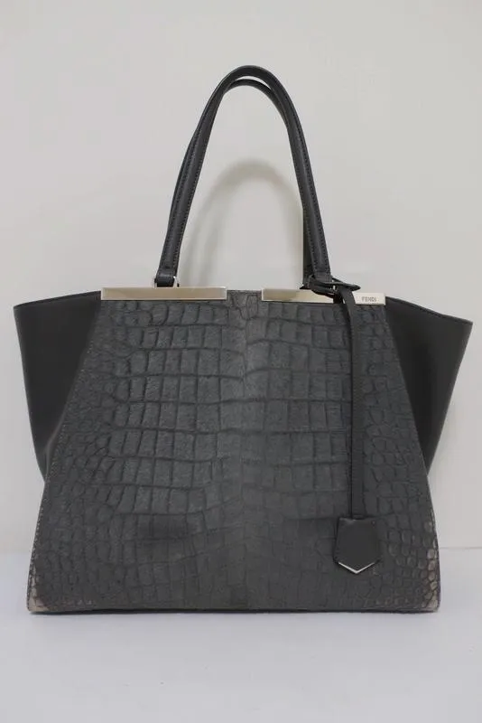Fendi 3Jours Satchel Gray Croc-Embossed Calf Hair & Leather Extra Large Tote Bag