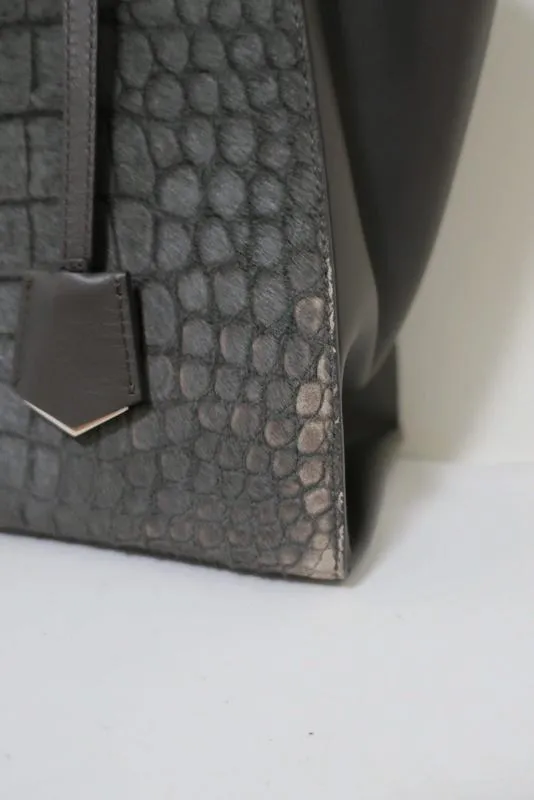Fendi 3Jours Satchel Gray Croc-Embossed Calf Hair & Leather Extra Large Tote Bag