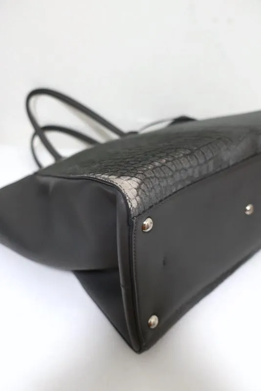 Fendi 3Jours Satchel Gray Croc-Embossed Calf Hair & Leather Extra Large Tote Bag
