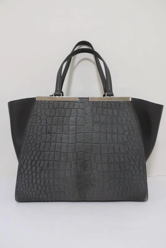 Fendi 3Jours Satchel Gray Croc-Embossed Calf Hair & Leather Extra Large Tote Bag