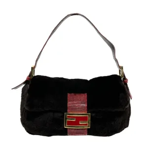 Fendi Black Fur Logo Baguette