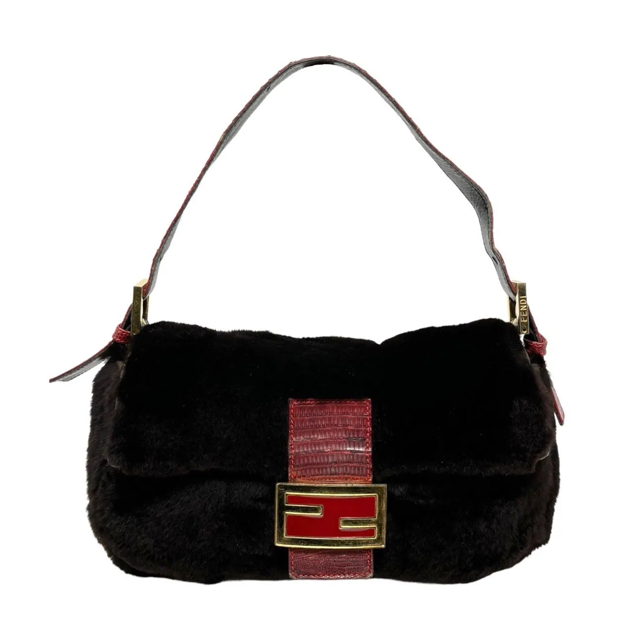Fendi Black Fur Logo Baguette