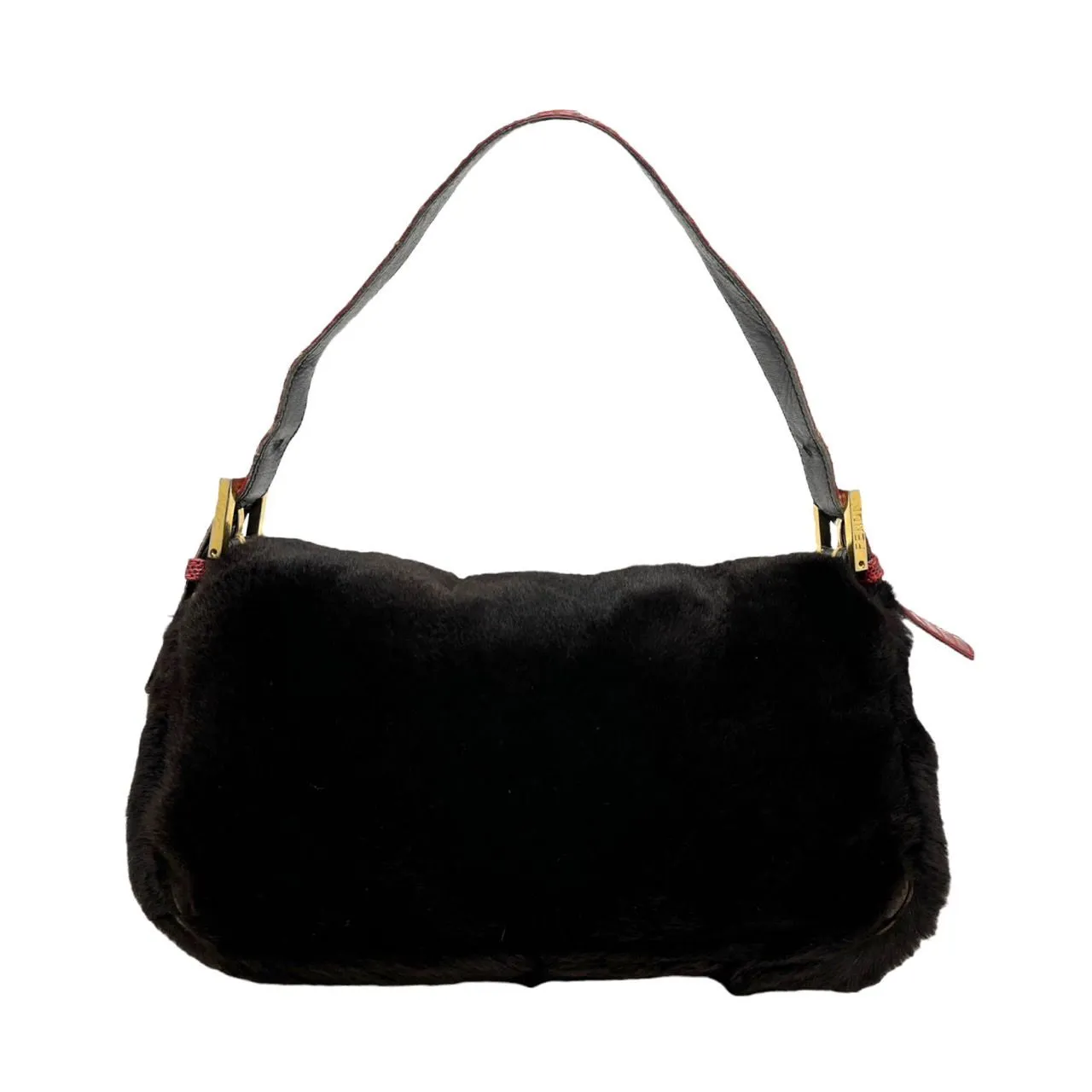 Fendi Black Fur Logo Baguette