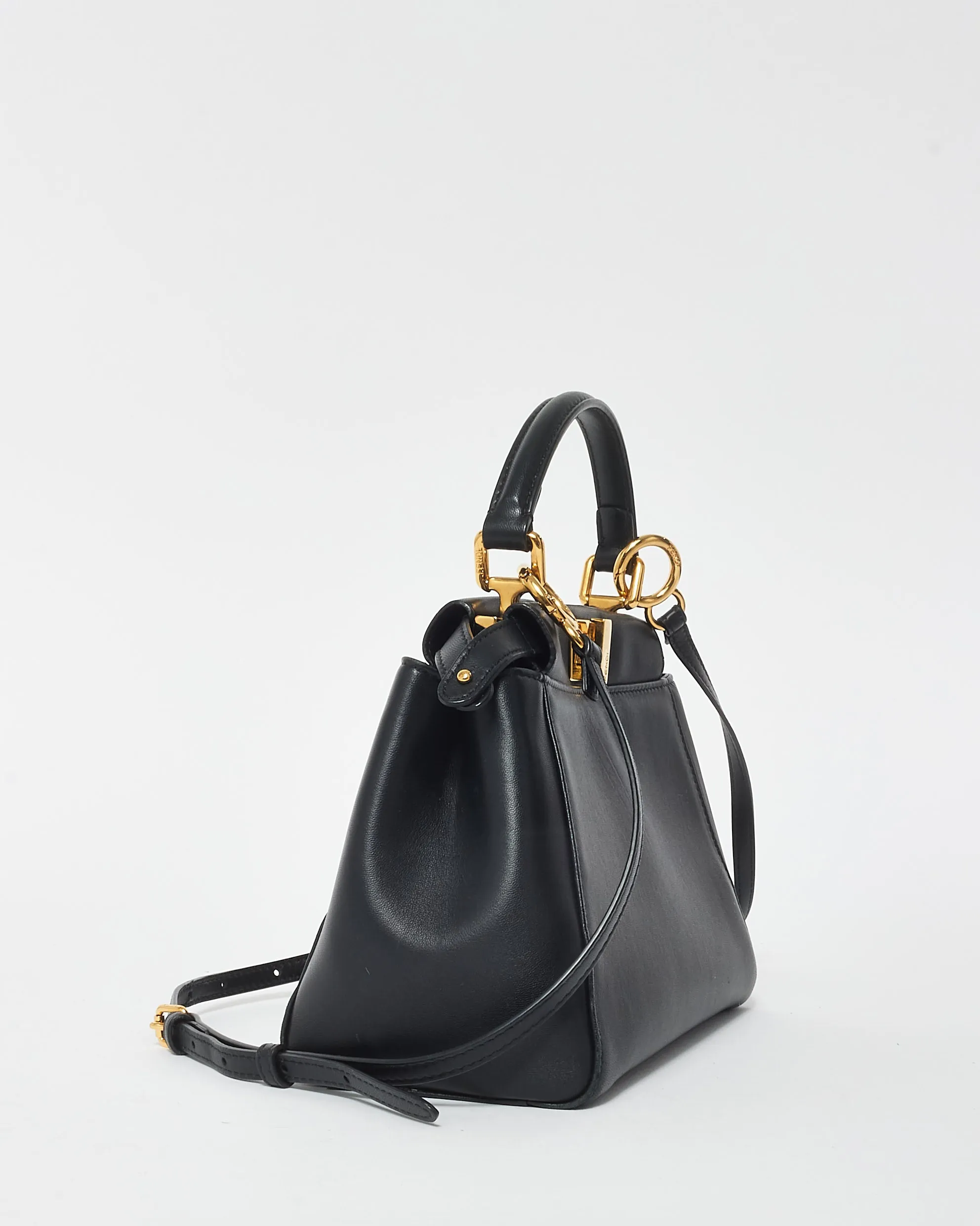 Fendi Black Leather Mini Peekaboo Top Handle Bag