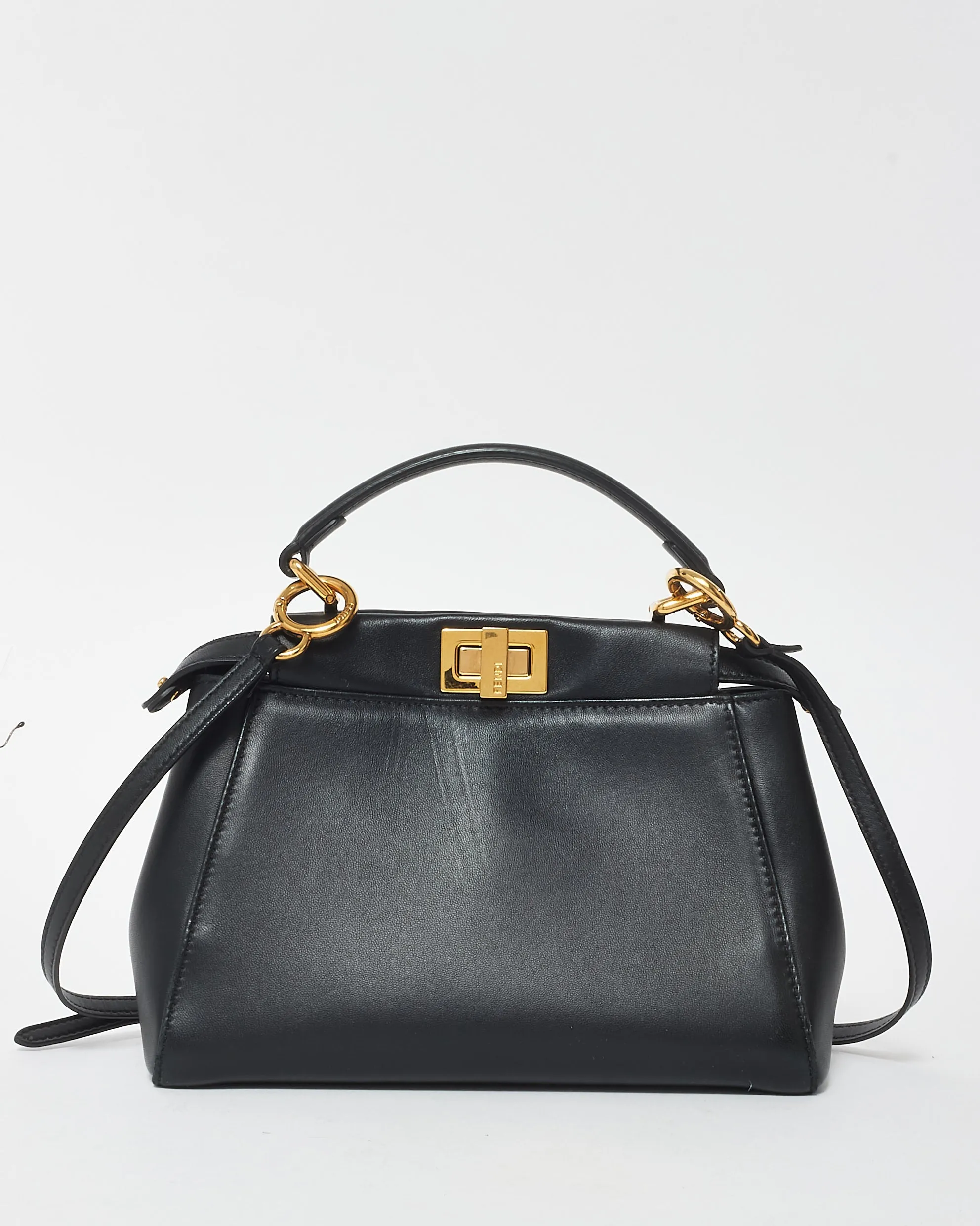 Fendi Black Leather Mini Peekaboo Top Handle Bag