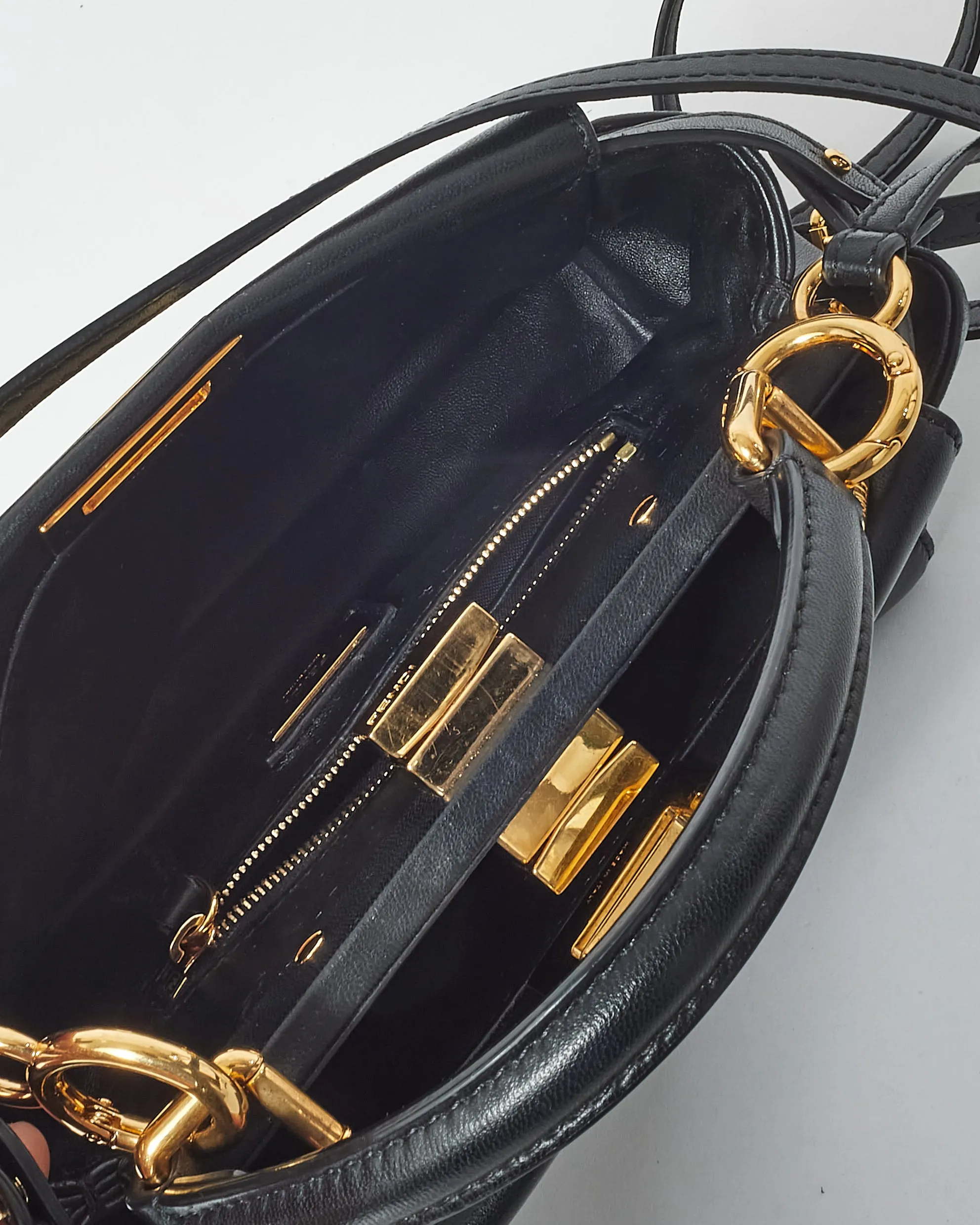 Fendi Black Leather Mini Peekaboo Top Handle Bag