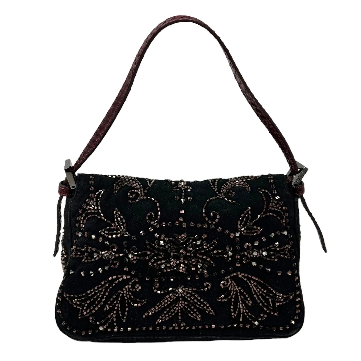Fendi Black Suede Beaded Mini Baguette