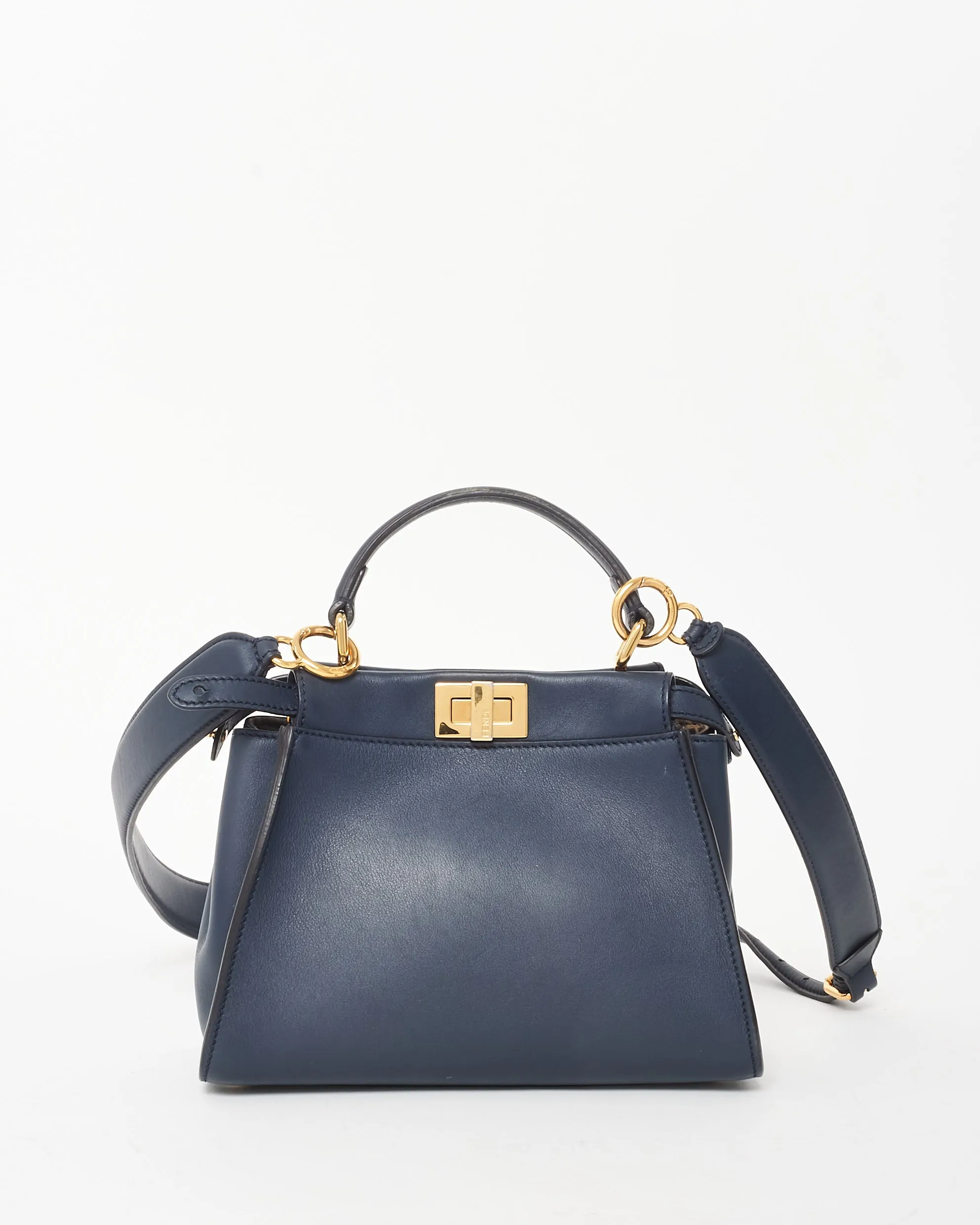 Fendi Dark Navy Leather & Zucchino Interior Mini Peekaboo Bag