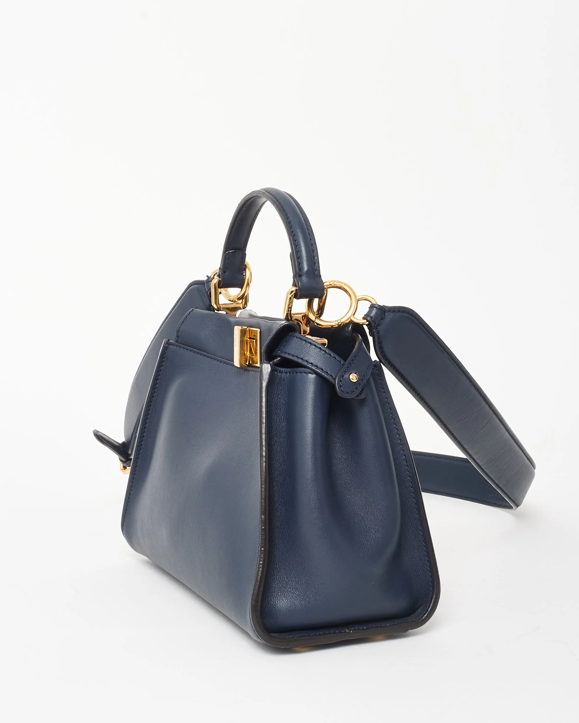 Fendi Dark Navy Leather & Zucchino Interior Mini Peekaboo Bag
