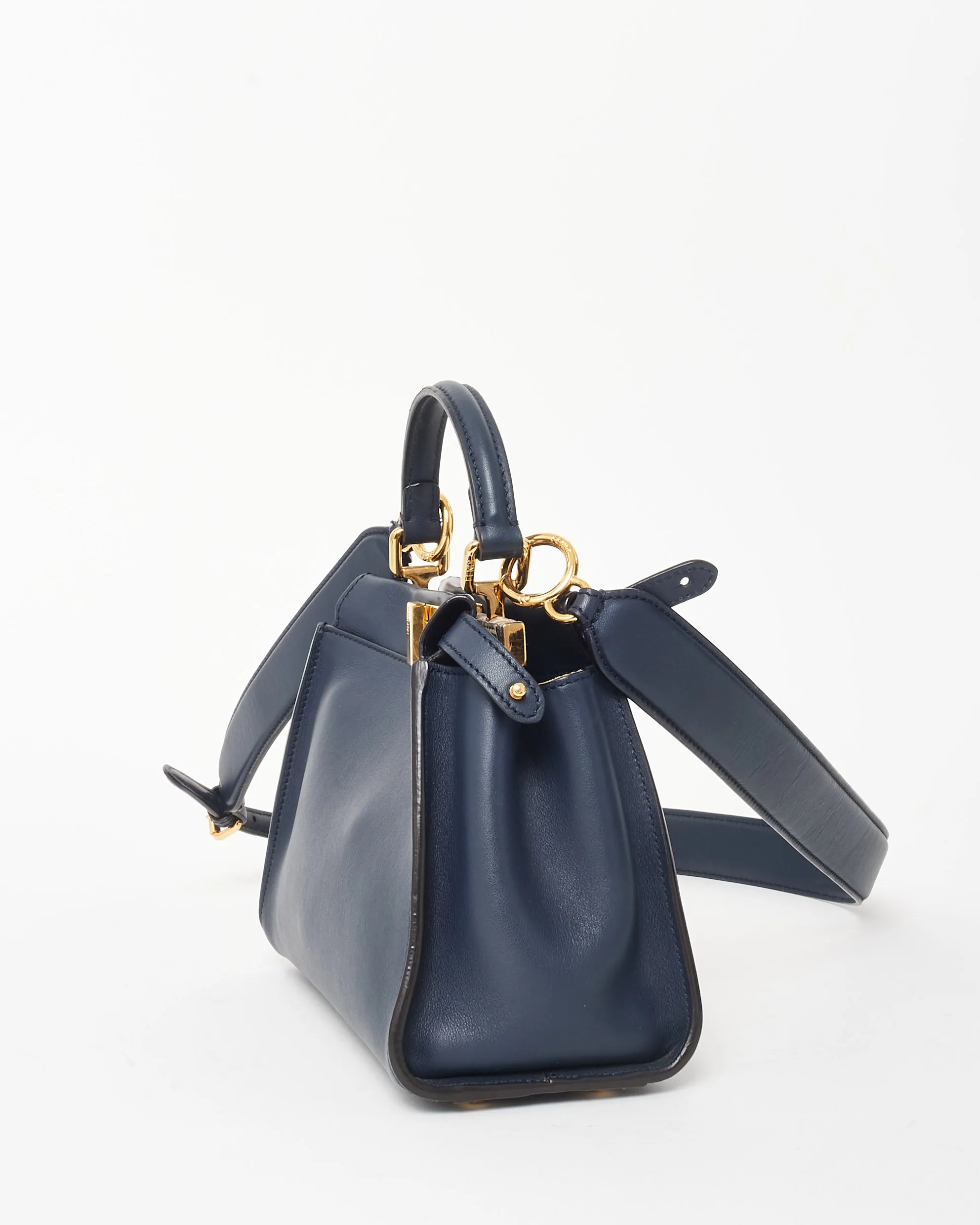 Fendi Dark Navy Leather & Zucchino Interior Mini Peekaboo Bag
