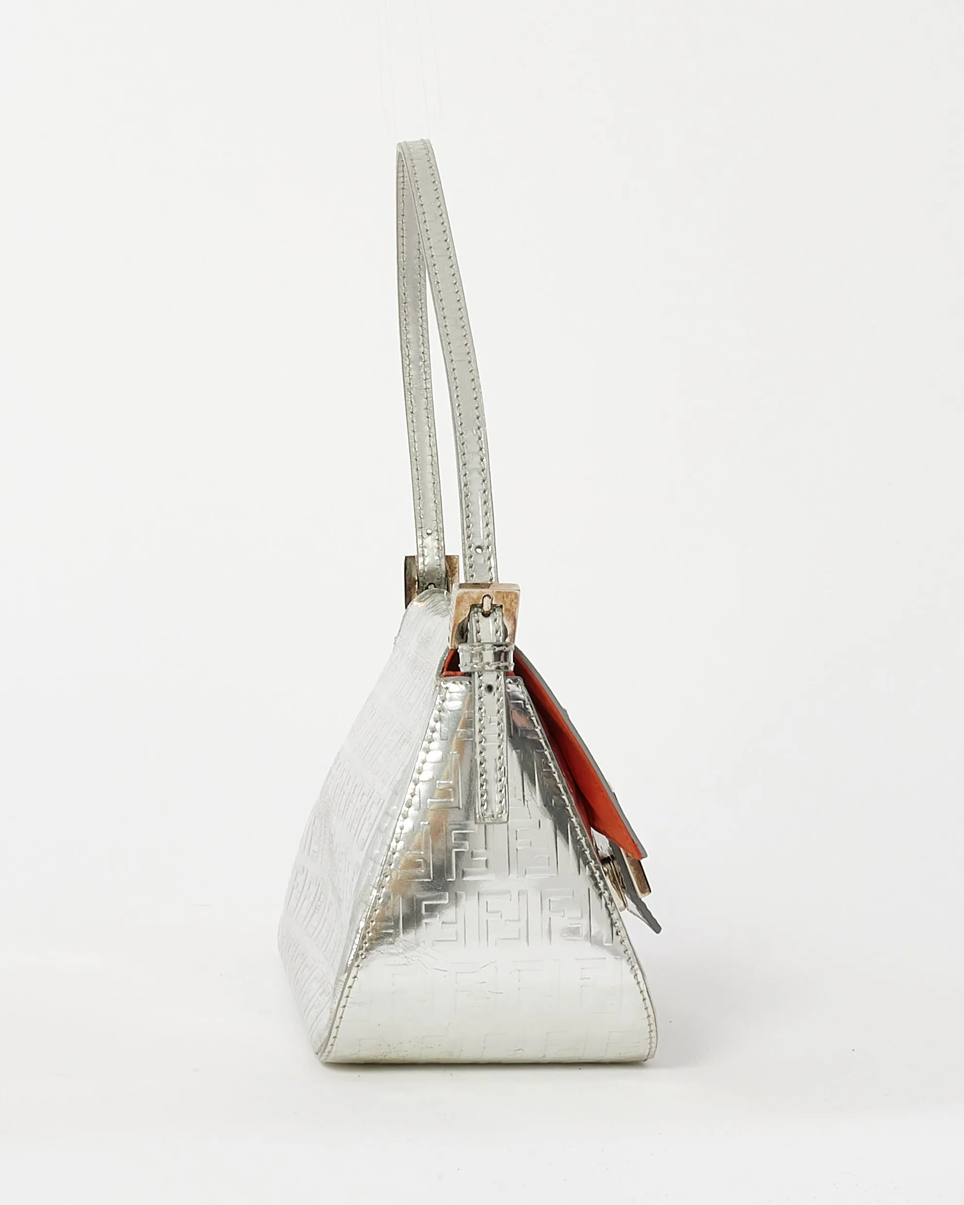 Fendi Silver Leather Zucchino Print Mini Shoulder Bag
