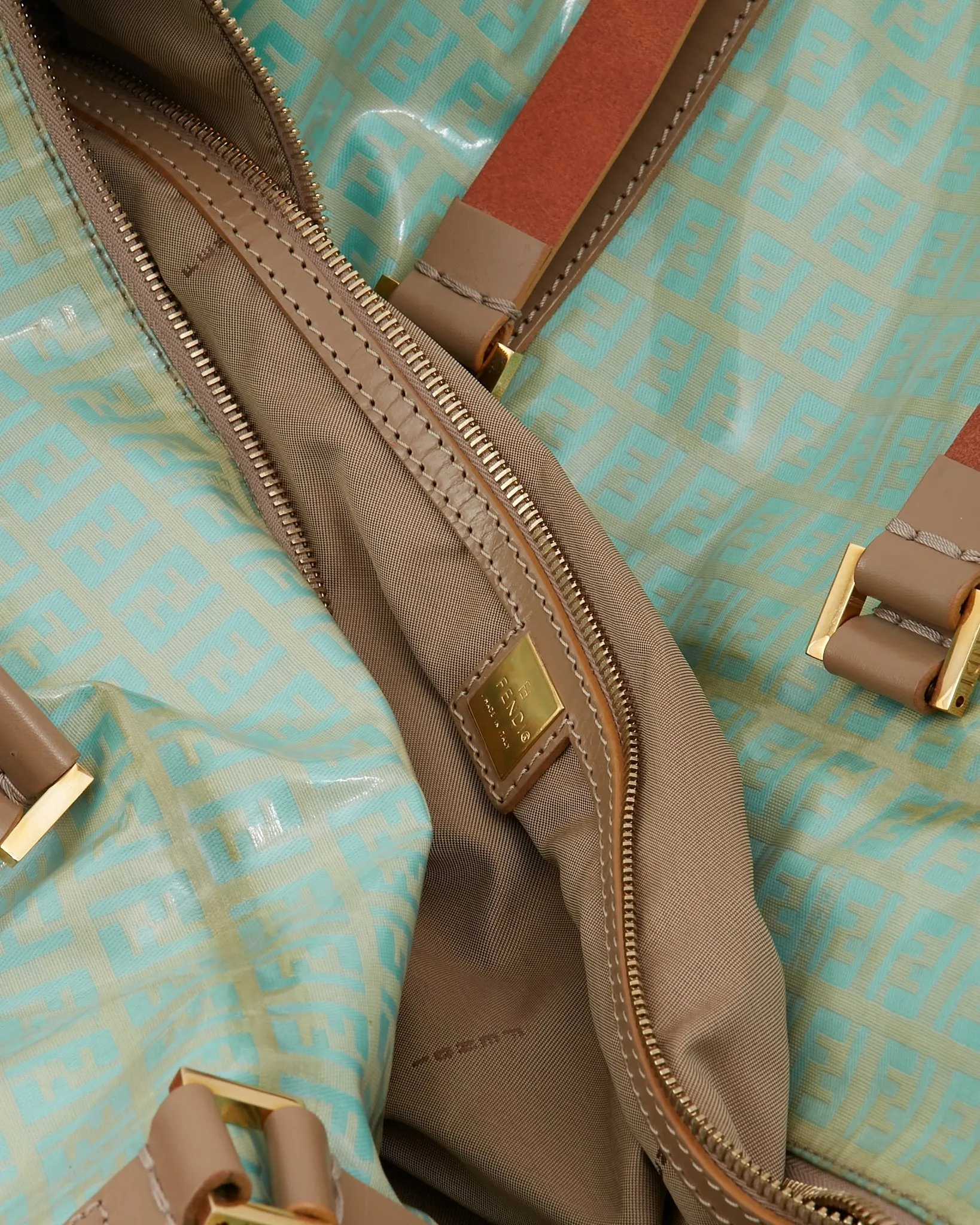 Fendi Turquoise Coated Canvas Travel Duffle Bag