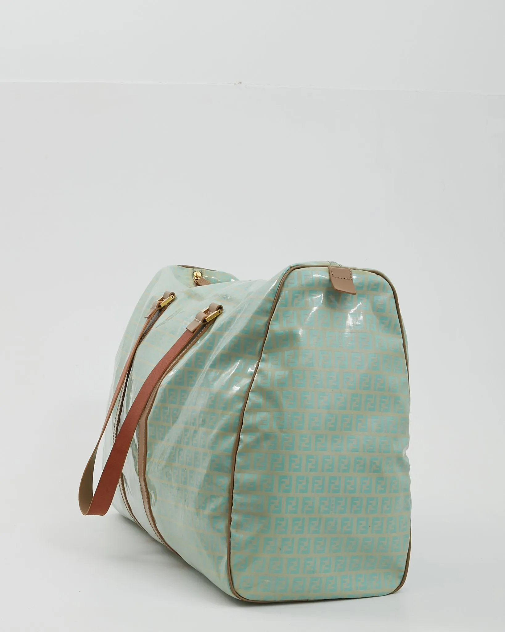 Fendi Turquoise Coated Canvas Travel Duffle Bag