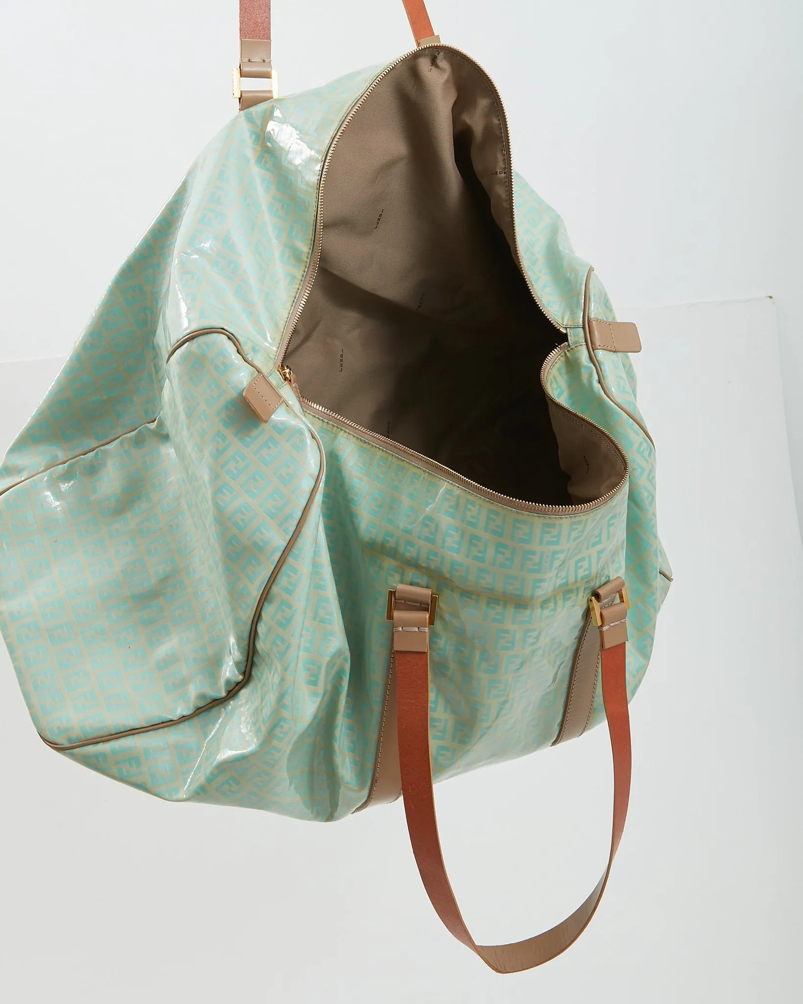 Fendi Turquoise Coated Canvas Travel Duffle Bag