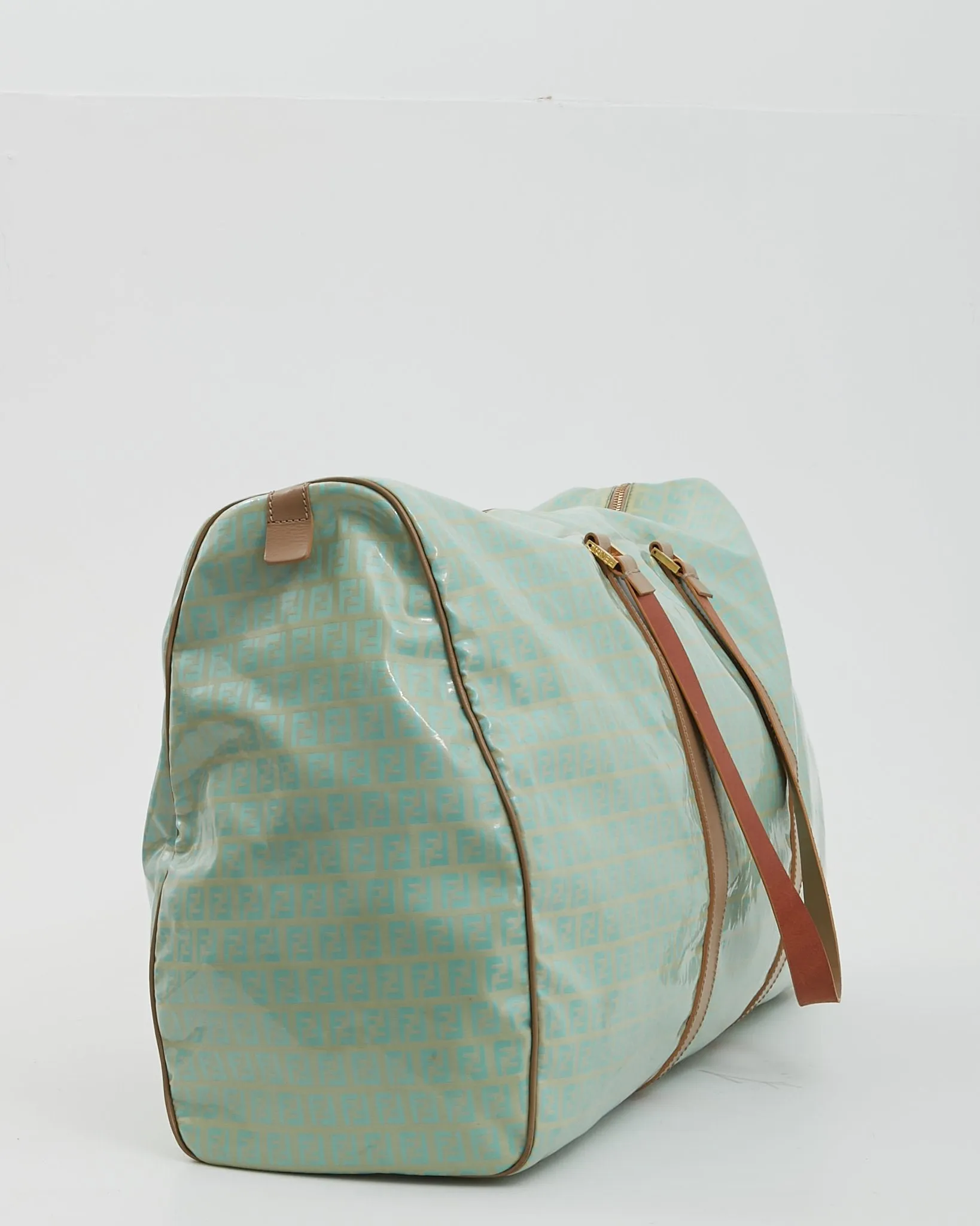 Fendi Turquoise Coated Canvas Travel Duffle Bag