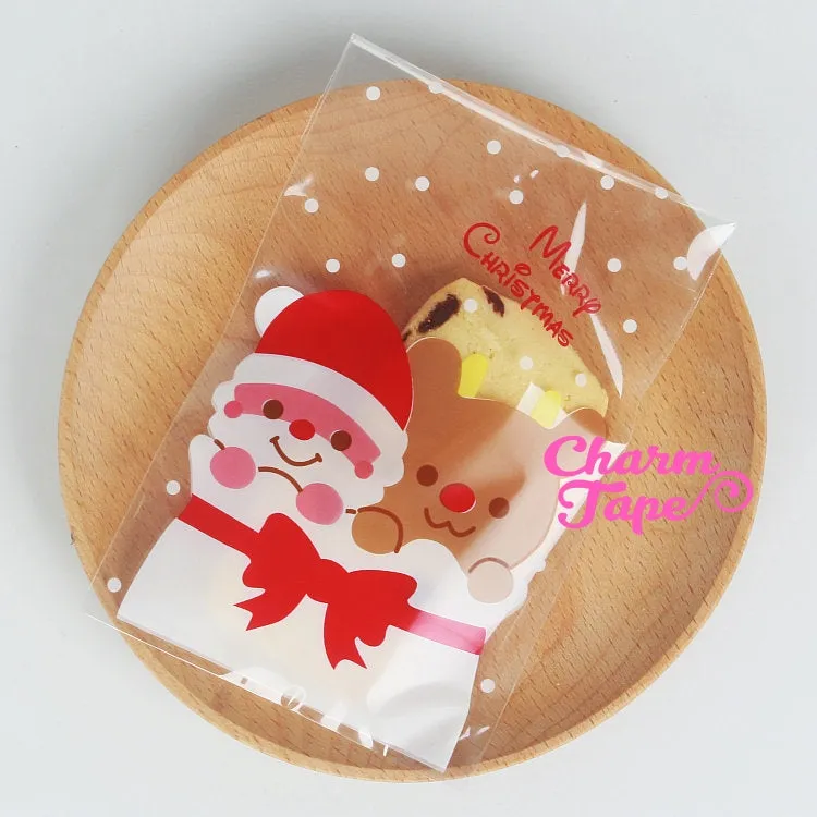 Festive Santa Gift Bags Cello Bags Self-adhesive Cookie bags - Favors Bags Set of 20/50/100 bags CB10