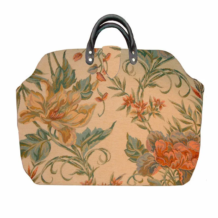 FLORAL ON CREAM CHENILLE TAPESTRY CARPET BAG