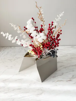 Flower Bag With Twisted Handle in Grey and Burgundy