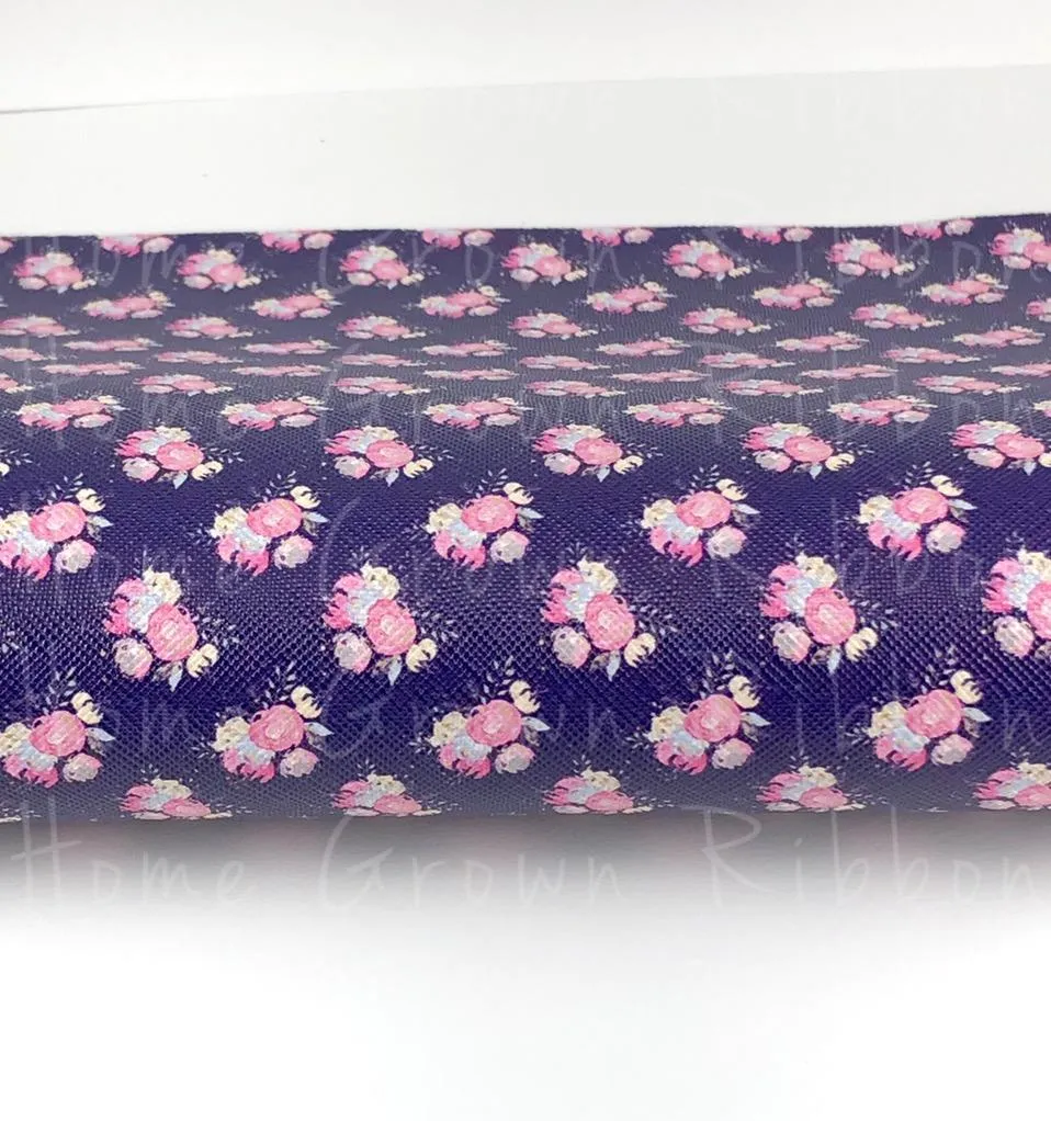 Flowers on Navy Synthetic Leather Sheets USDR