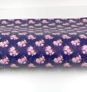 Flowers on Navy Synthetic Leather Sheets USDR