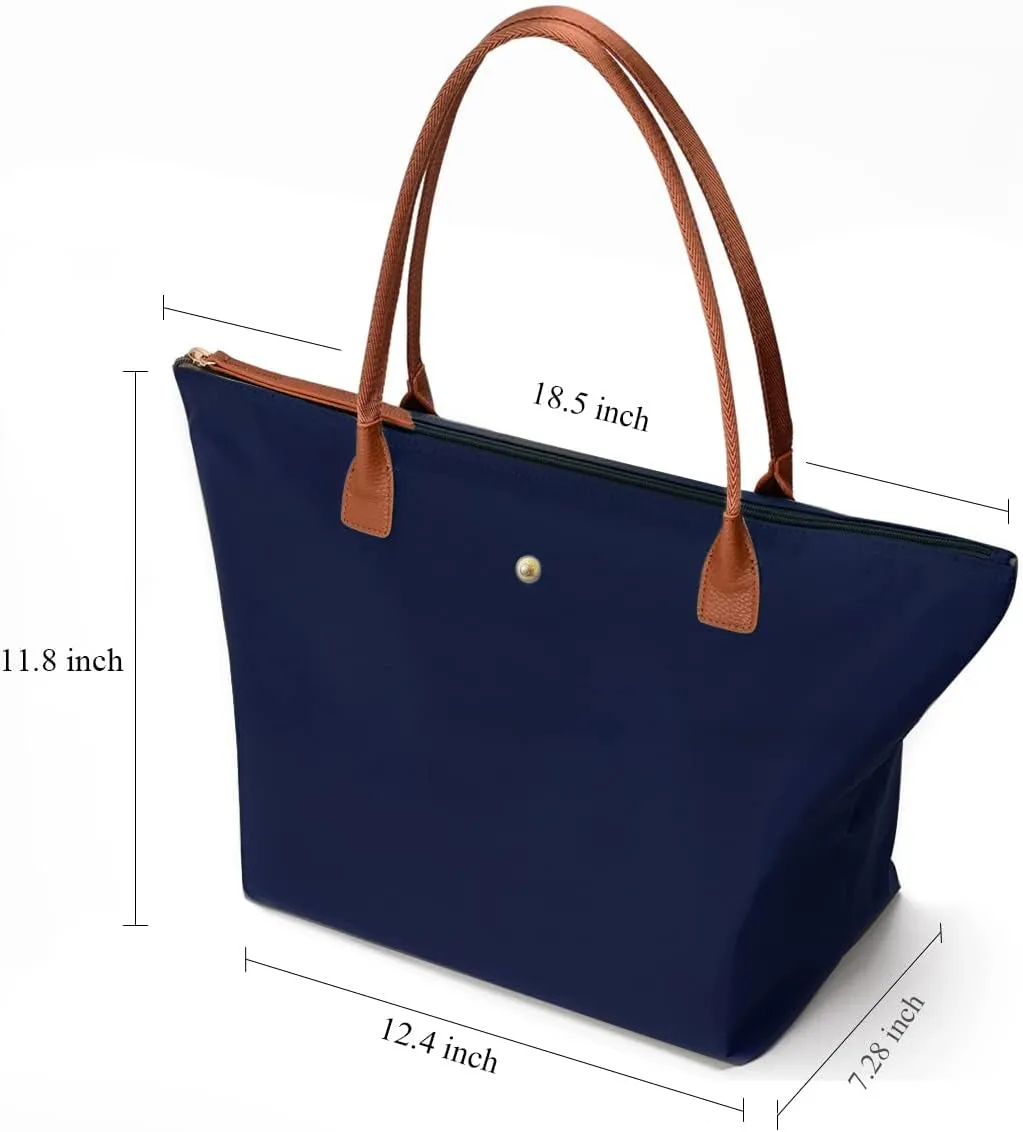 Foldable Tote Bag for Women, Nylon Shoulder Bag with Top-Handle