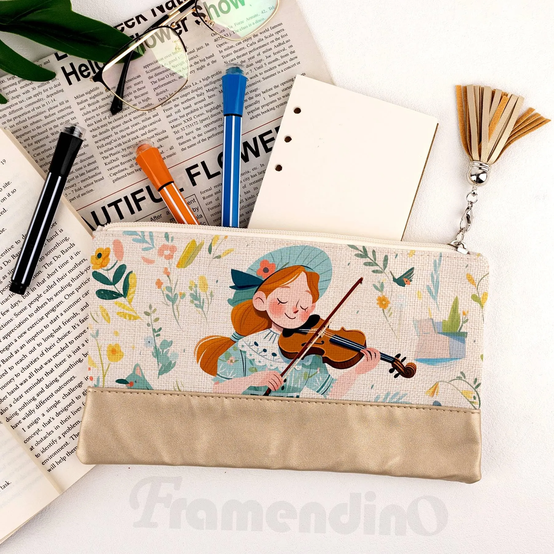 Framendino, 6 Pack Sublimation Blank Canvas Makeup Bags with PU leather Bottom DIY Heat Transfer Cosmetic Bag Pencil Pouches Travel Toiletry Tassel Zipper Bags for DIY Crafts