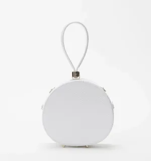 Freya - Poppy Mini Round Leather Handbag - Snow Snakeskin