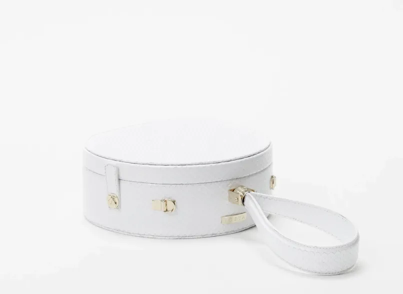 Freya - Poppy Mini Round Leather Handbag - Snow Snakeskin