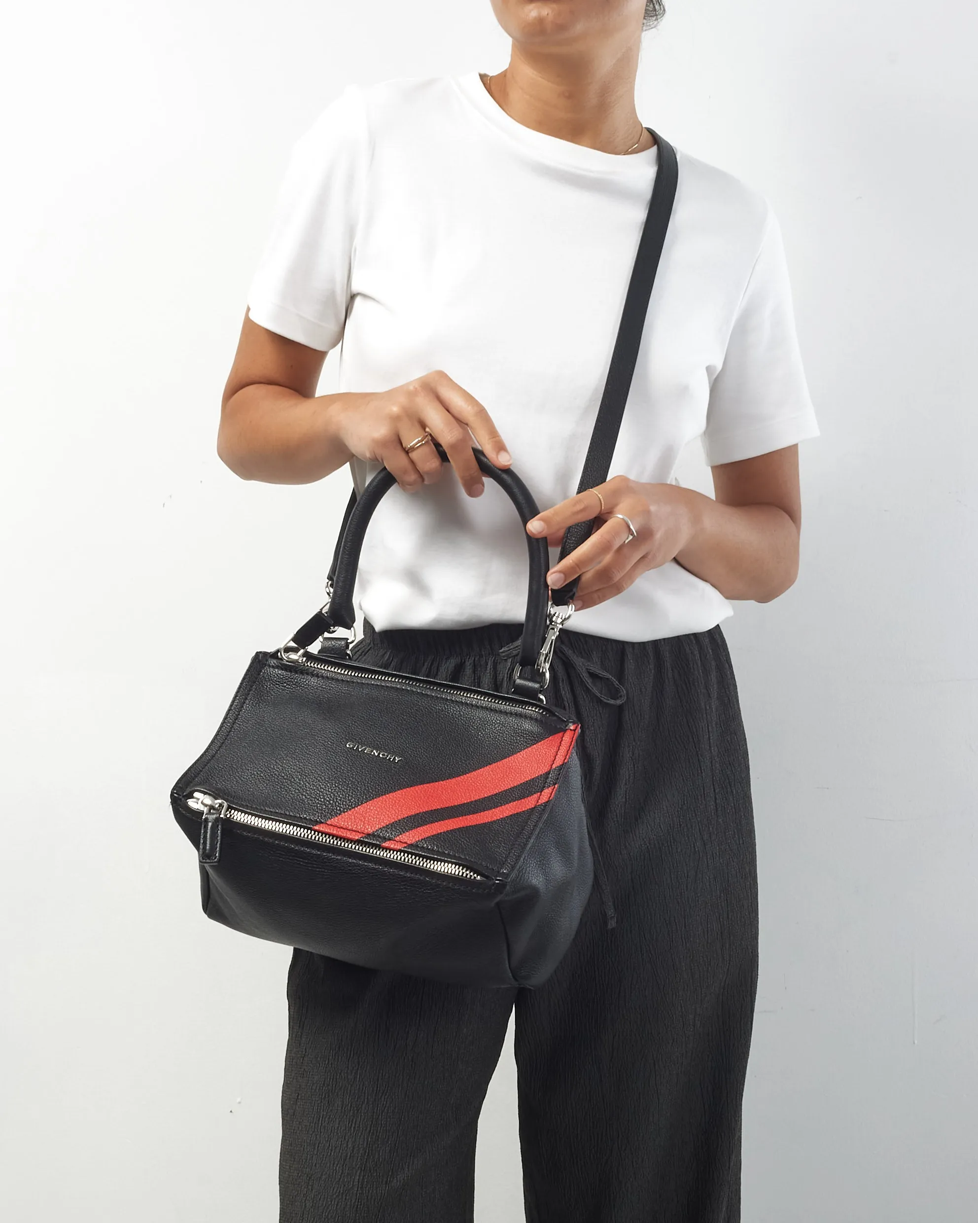 Givenchy Black & Red Stripe Leather Small Pandora Bag