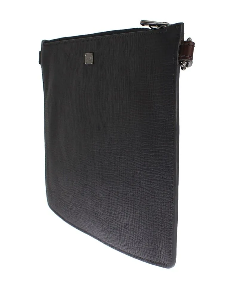 Gray Brown Leather Studded Wristlet Bag Organizer
