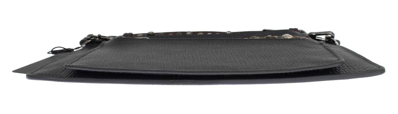 Gray Brown Leather Studded Wristlet Bag Organizer