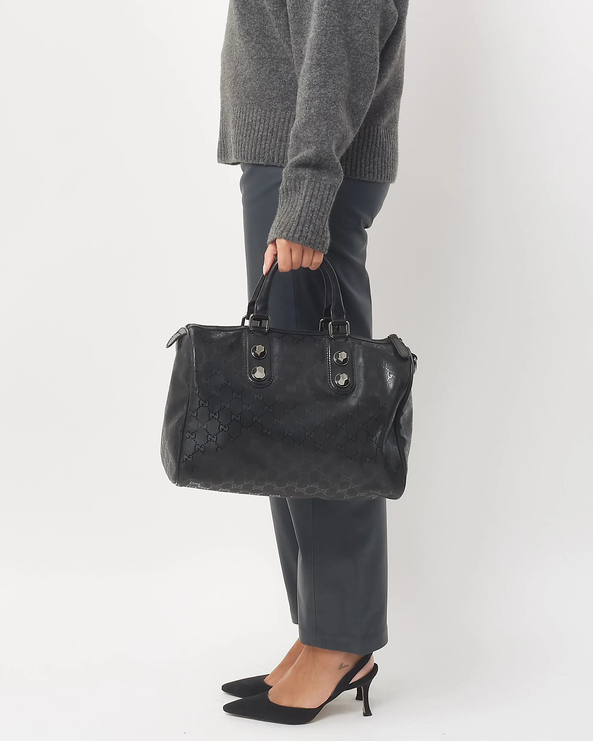Gucci Black Coated Canvas Guccissima Logo Boston Bag