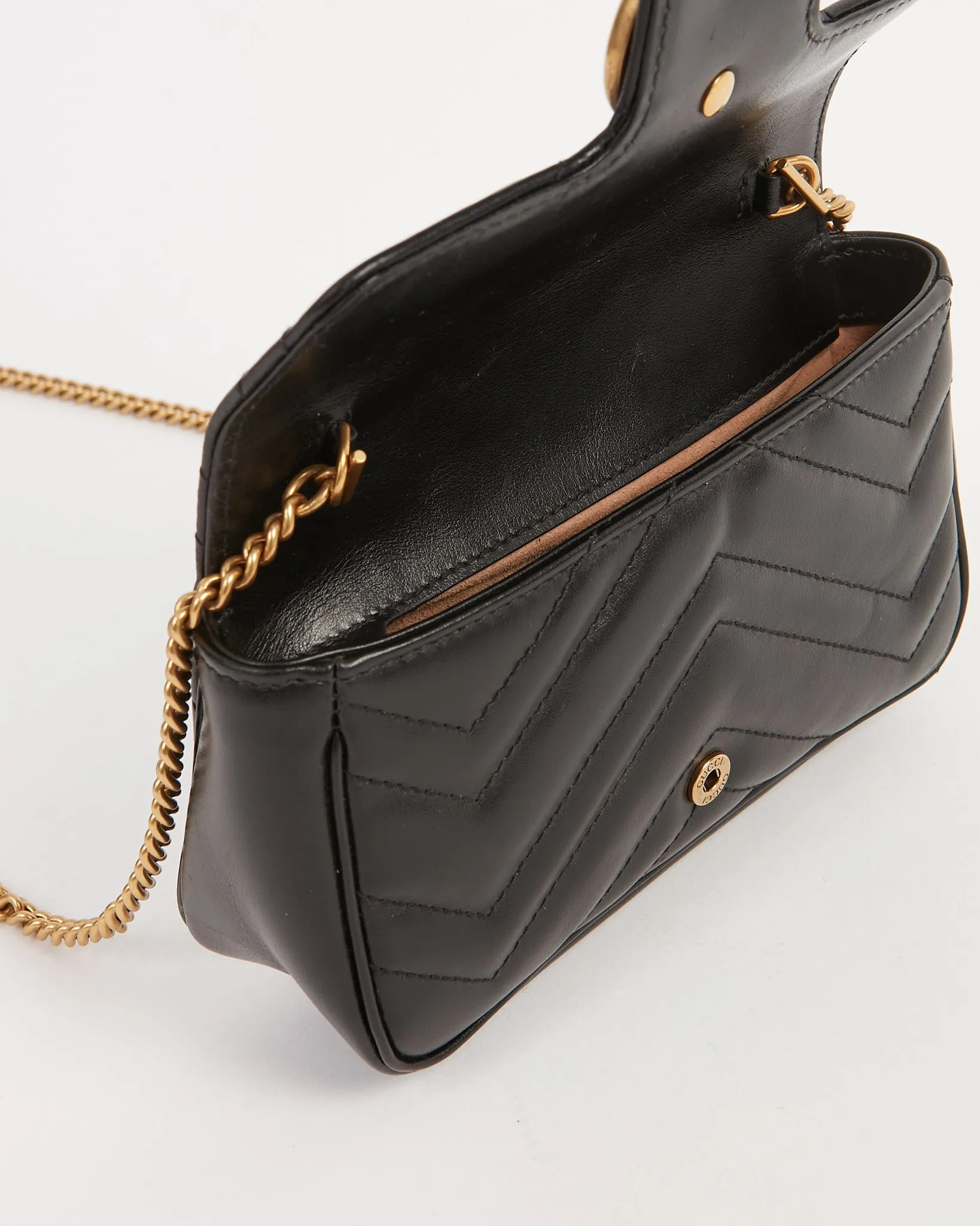 Gucci Black Leather Chevron Matelasse GG Marmont Super Mini Bag