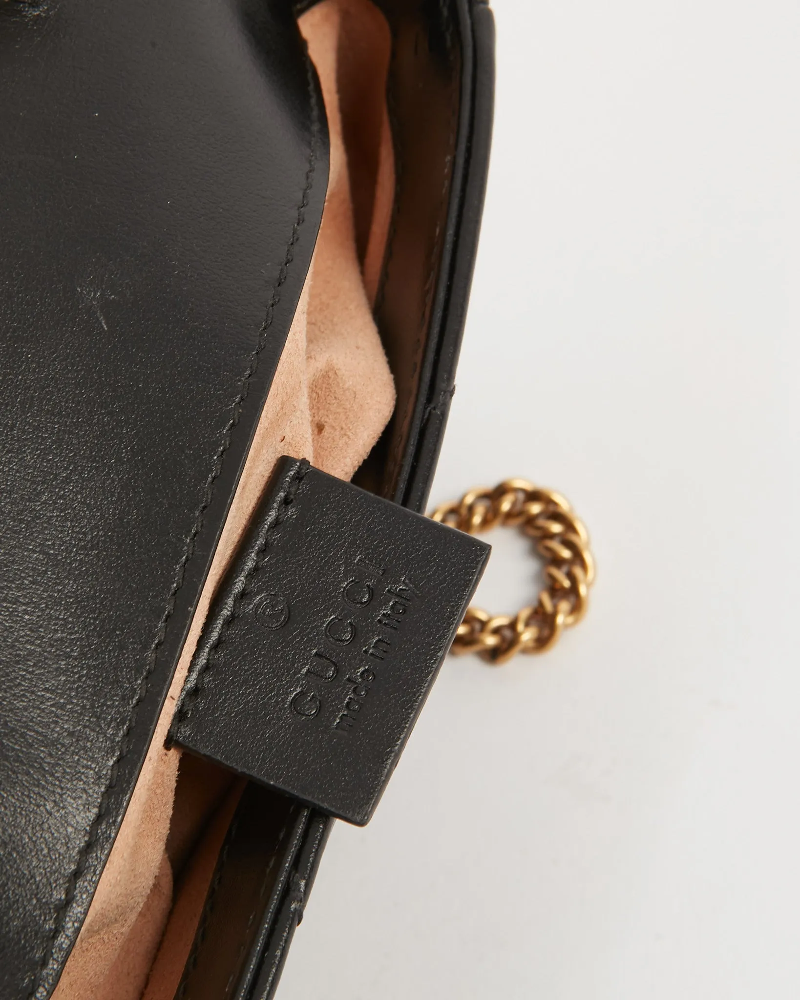 Gucci Black Leather Chevron Matelasse GG Marmont Super Mini Bag