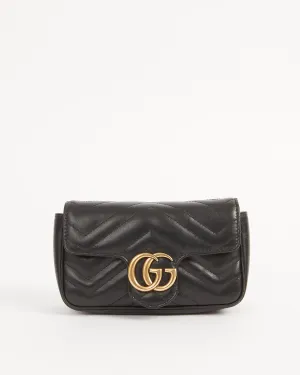 Gucci Black Leather Chevron Matelasse GG Marmont Super Mini Bag