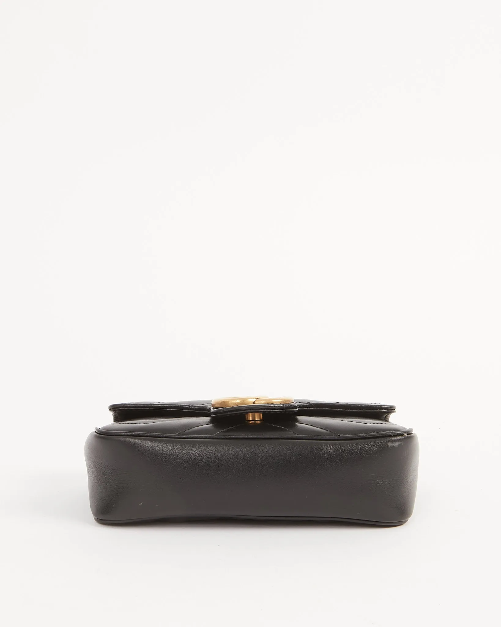 Gucci Black Leather Chevron Matelasse GG Marmont Super Mini Bag