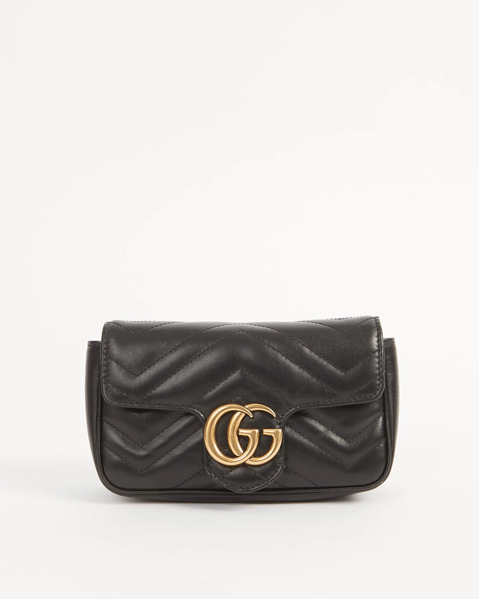 Gucci Black Leather Chevron Matelasse GG Marmont Super Mini Bag