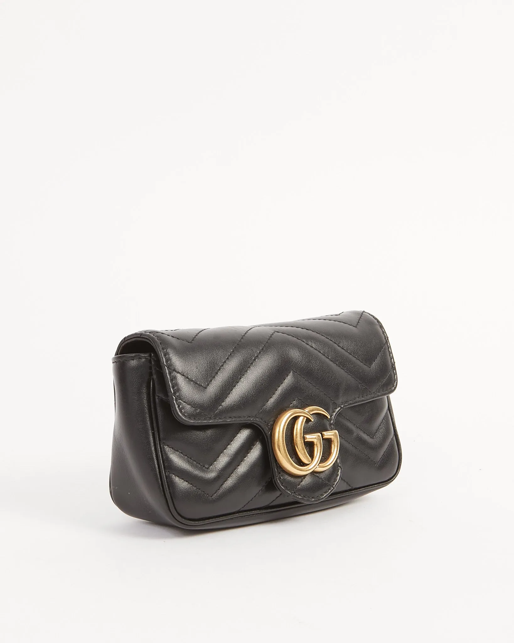 Gucci Black Leather Chevron Matelasse GG Marmont Super Mini Bag