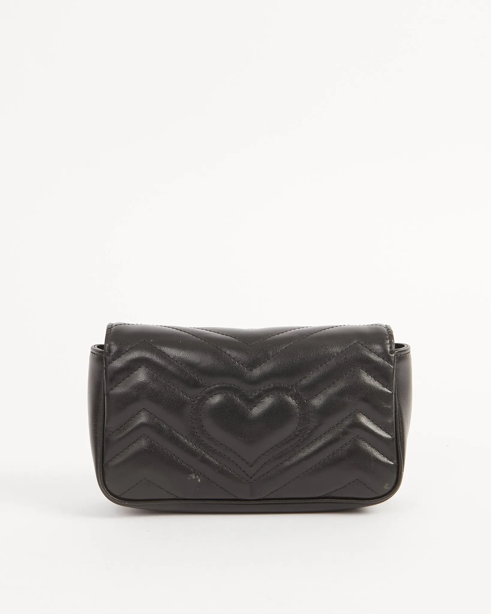 Gucci Black Leather Chevron Matelasse GG Marmont Super Mini Bag