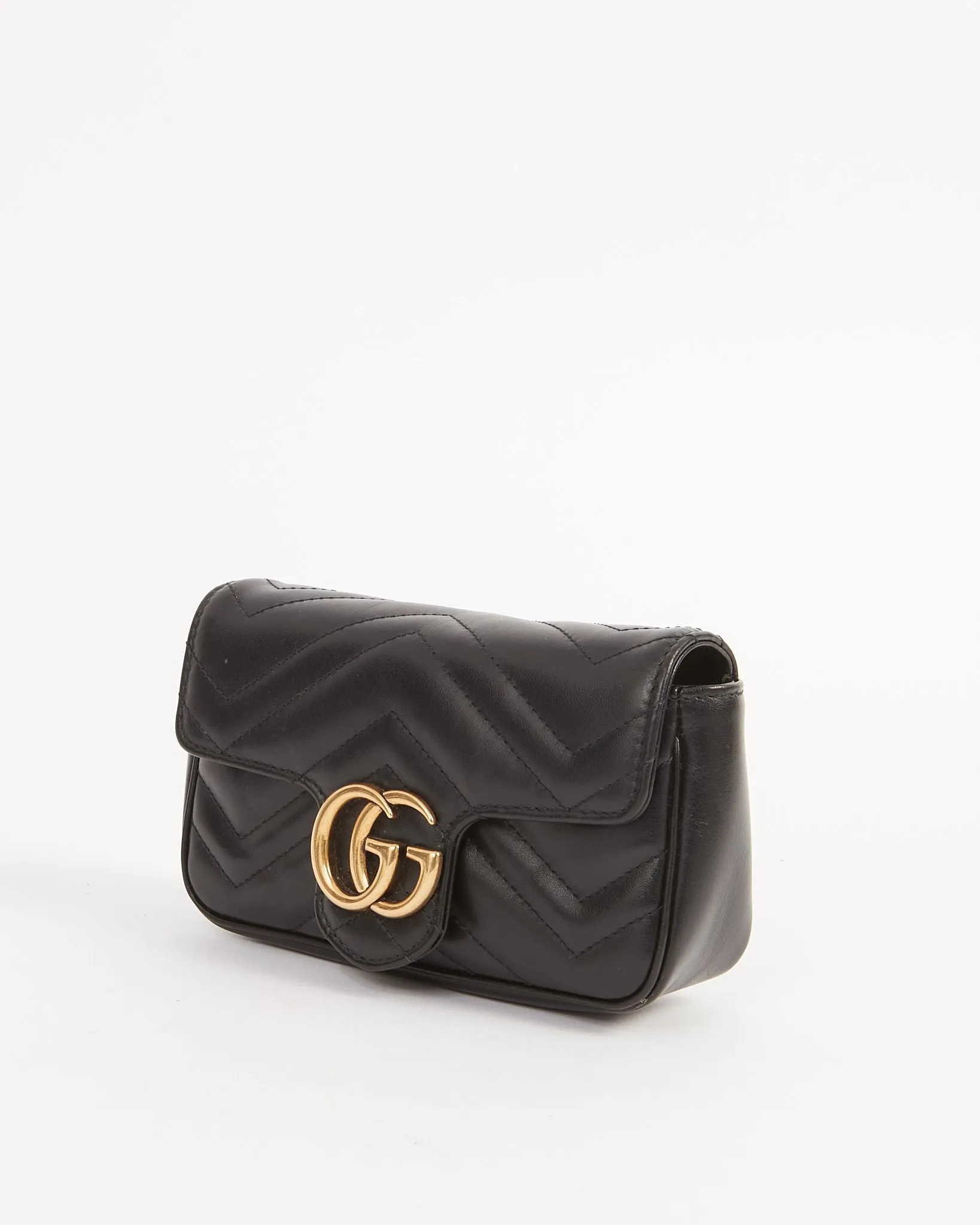 Gucci Black Leather Chevron Matelasse GG Marmont Super Mini Bag
