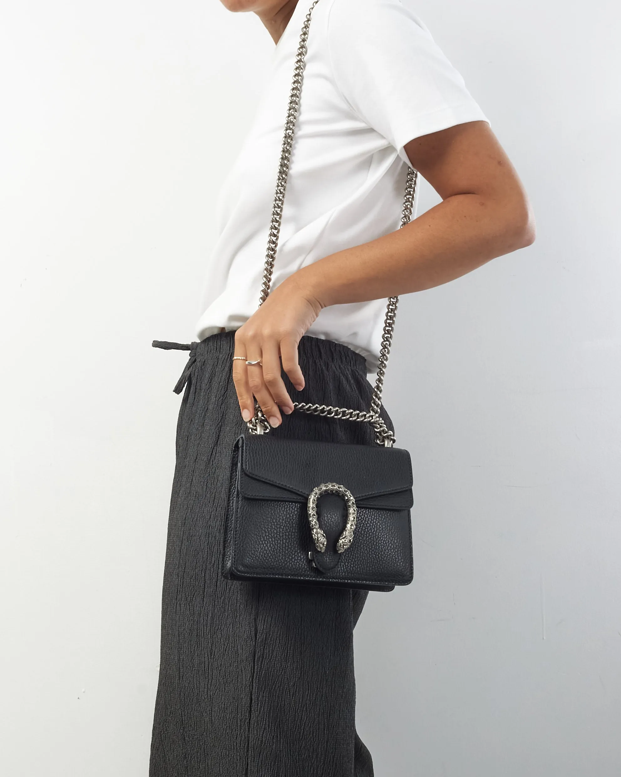 Gucci Black Leather Rhinestone Dionysus Mini Bag