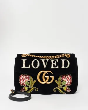 Gucci Black Velvet Marmont Embroidered & Embellished LOVED Bag