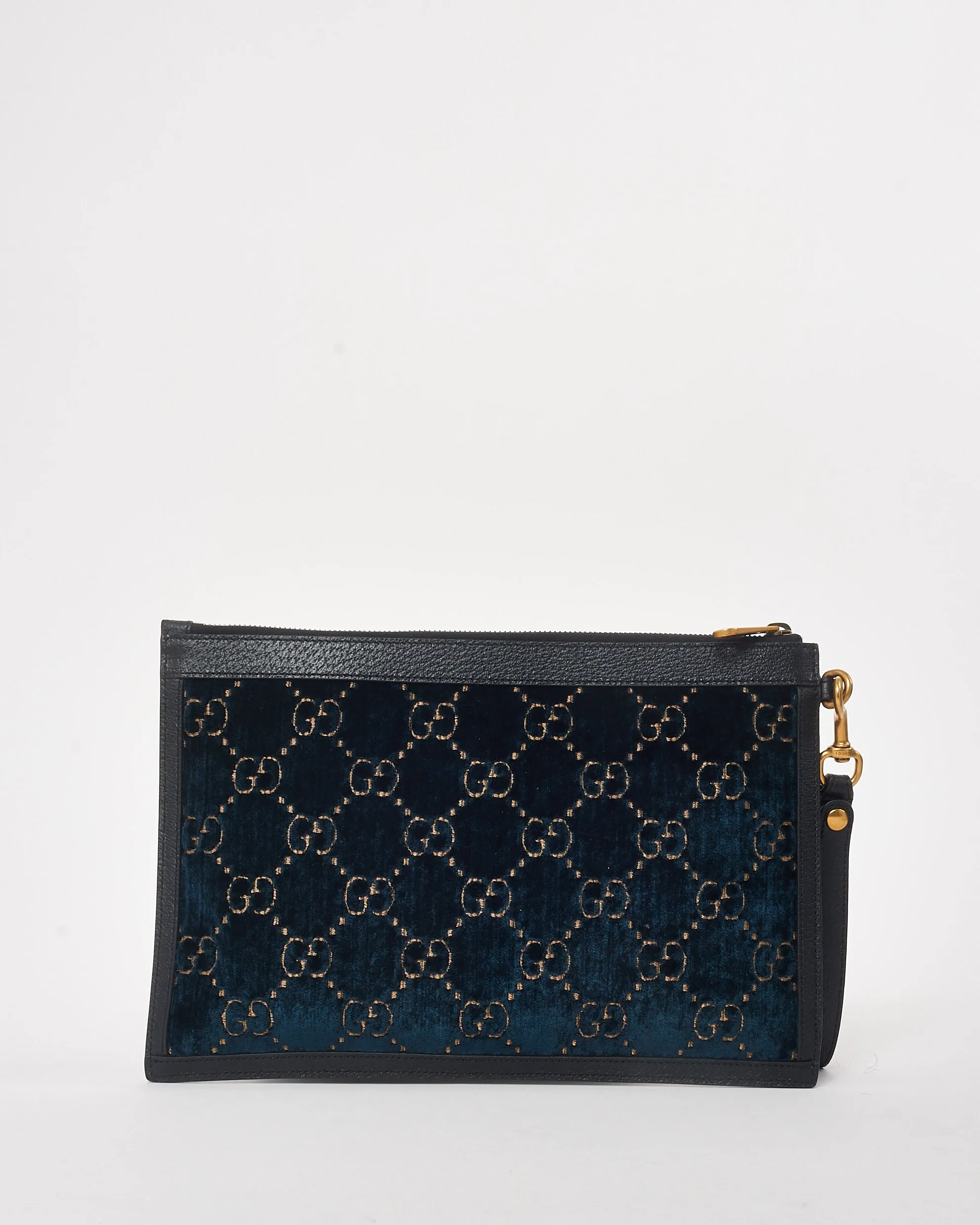 Gucci Blue GG Monogram Velvet Ophidia Wristlet Zip Pouch