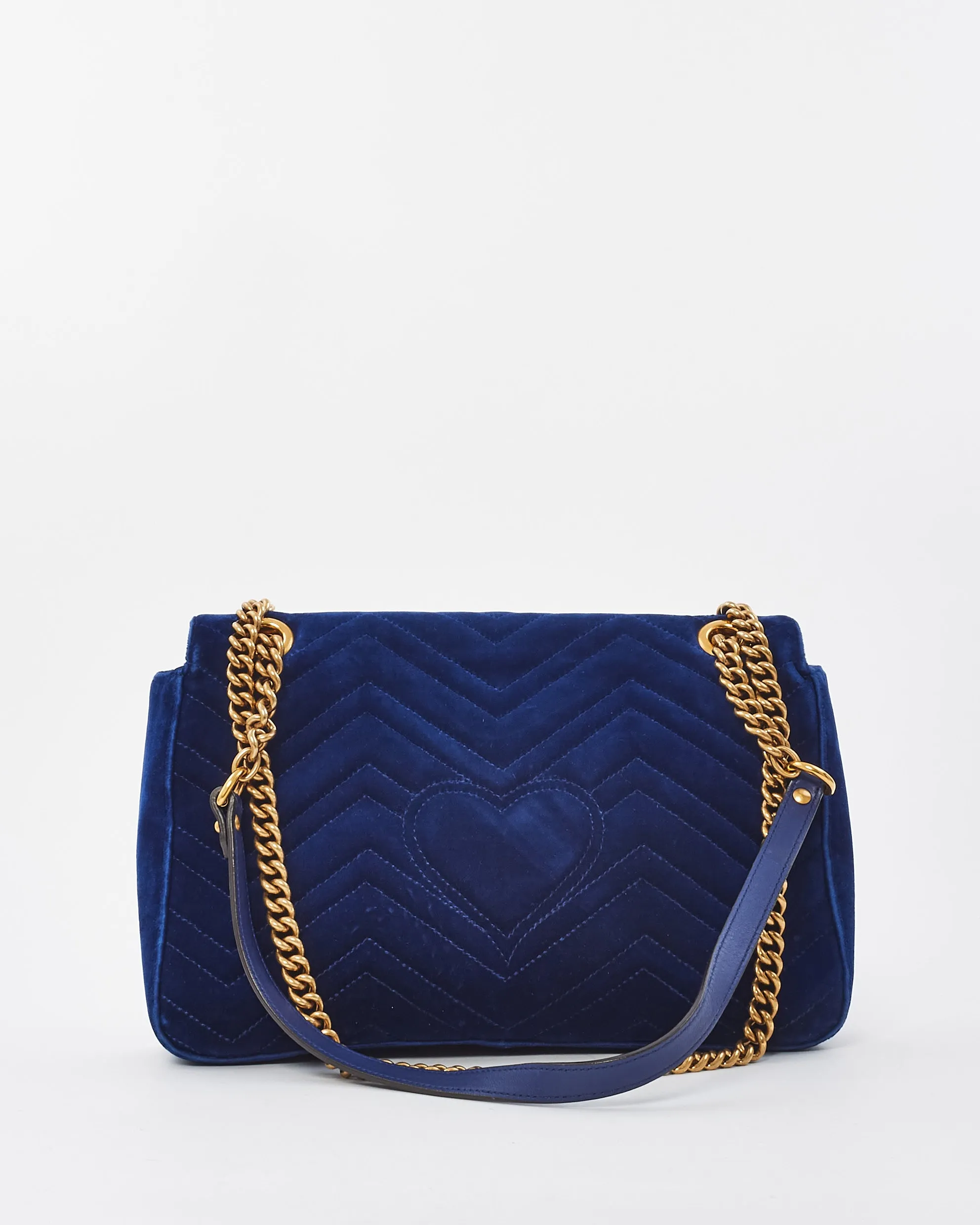 Gucci Blue Velvet Marmont Medium Flap Shoulder Bag