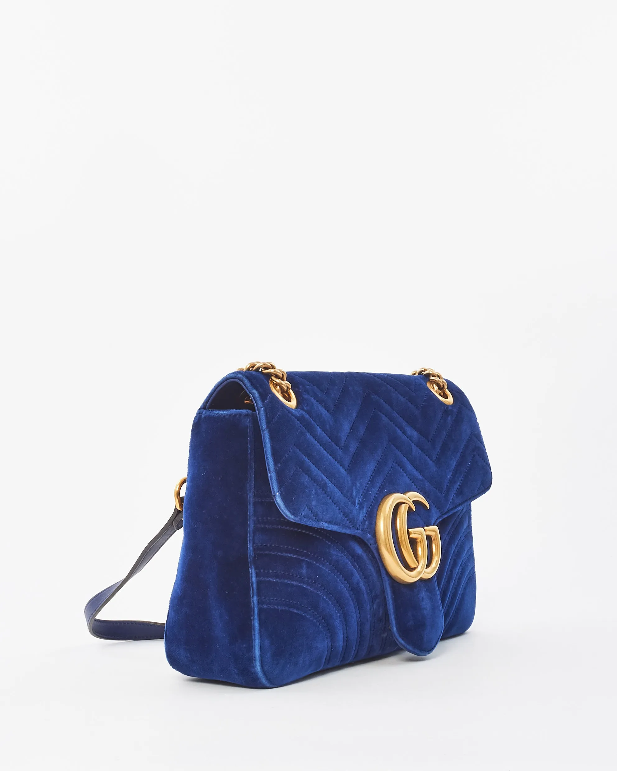 Gucci Blue Velvet Marmont Medium Flap Shoulder Bag