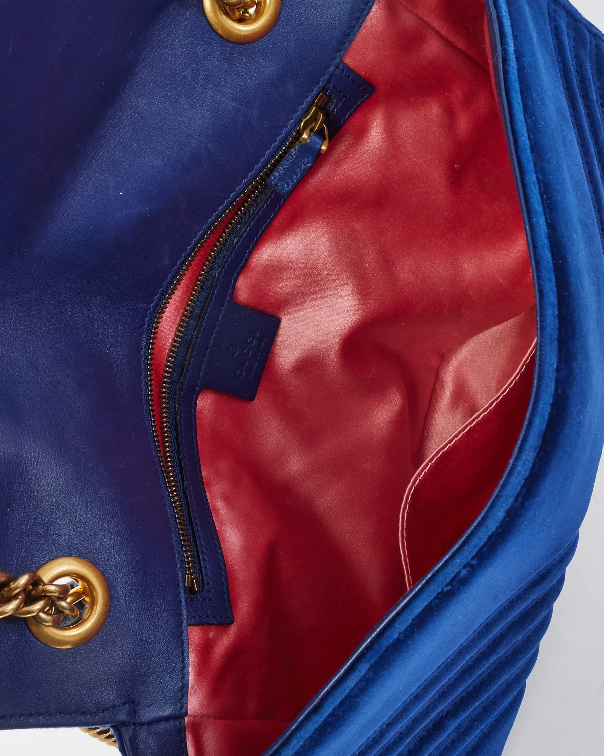 Gucci Blue Velvet Marmont Medium Flap Shoulder Bag