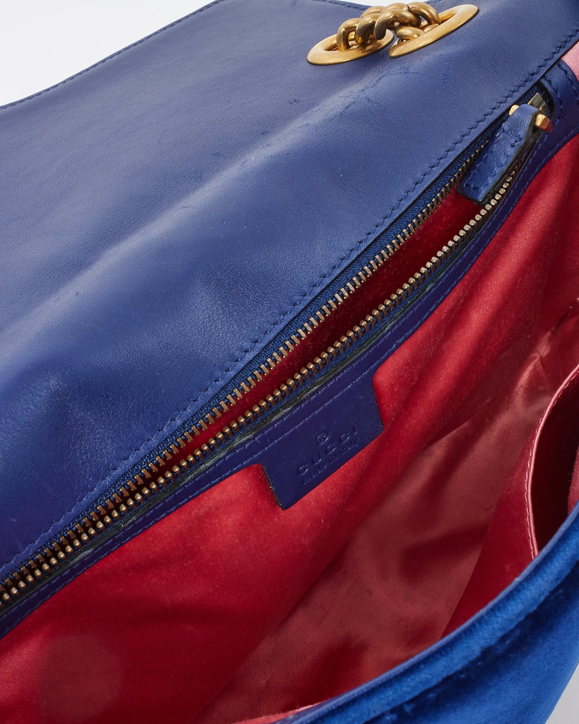 Gucci Blue Velvet Marmont Medium Flap Shoulder Bag